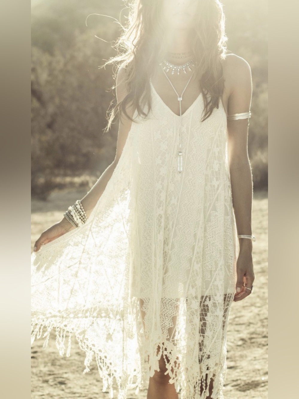 Breathtaking Anna Sui x O’Neill Beacon Cream Lace Halter Dress, Sz M